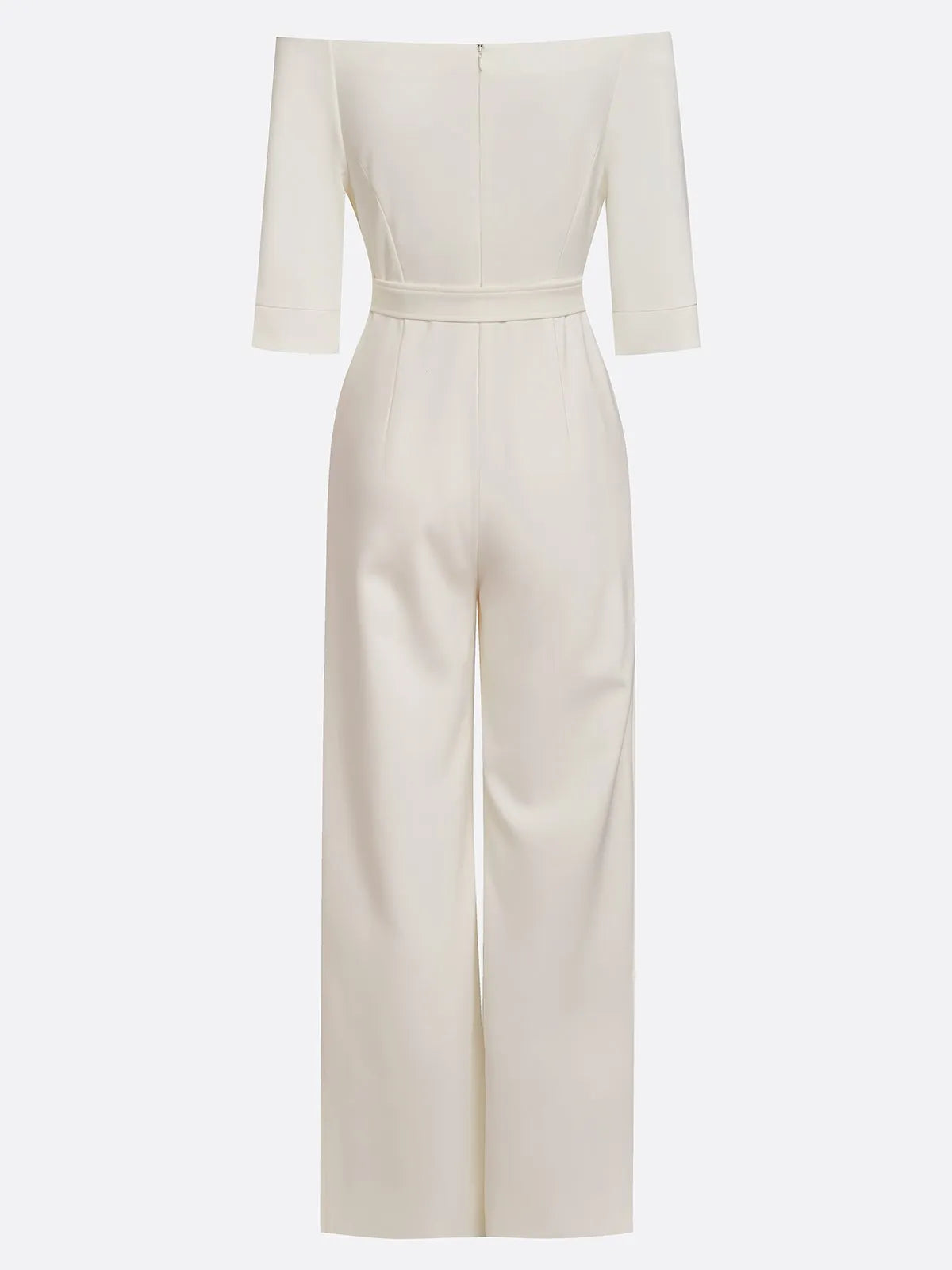 Women White Off The Shoulder Half Sleeve Dressy Jumpsuit