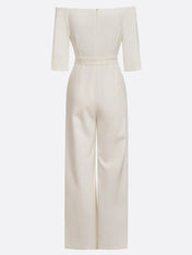 Women White Off The Shoulder Half Sleeve Dressy Jumpsuit