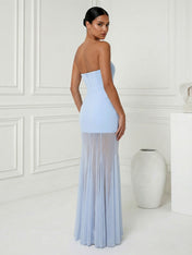 Light Blue Strapless Mermaid Chiffon Maxi Dress with Pleat