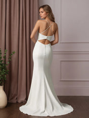 White Mermaid V-Neck Stretch Crepe Wedding Dress