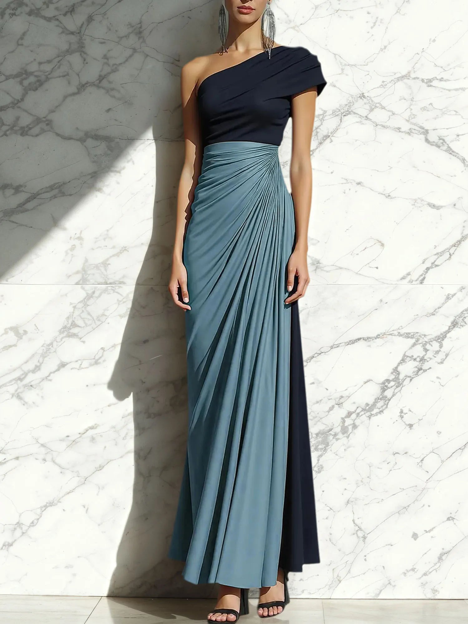 Sheath One Shoulder Ruched Maxi Formal Dress