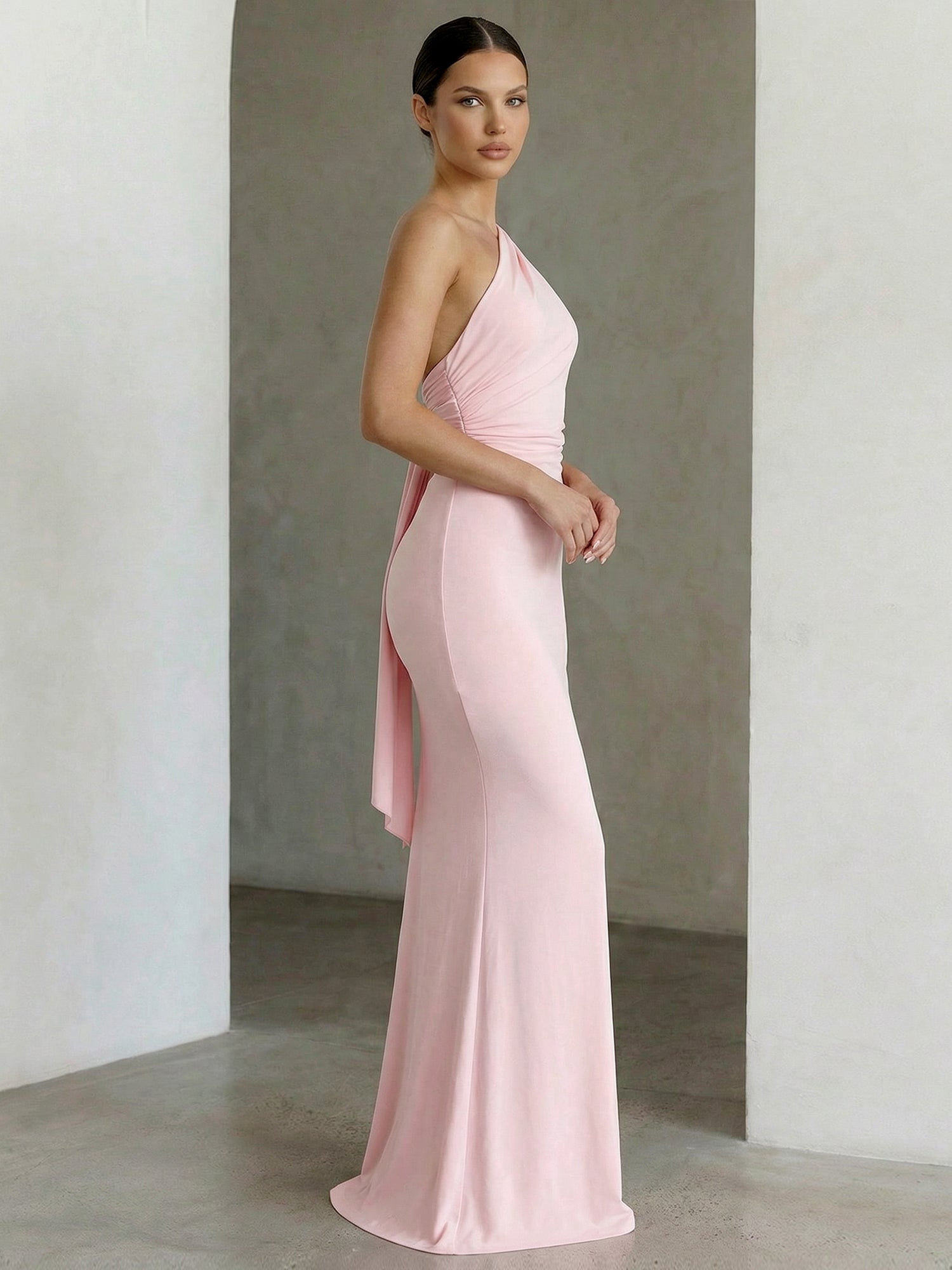 One Shoulder Maxi Dresses with Ruffle Mermaid Backless Evening Dress