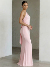 One Shoulder Maxi Dresses with Ruffle Mermaid Backless Evening Dress