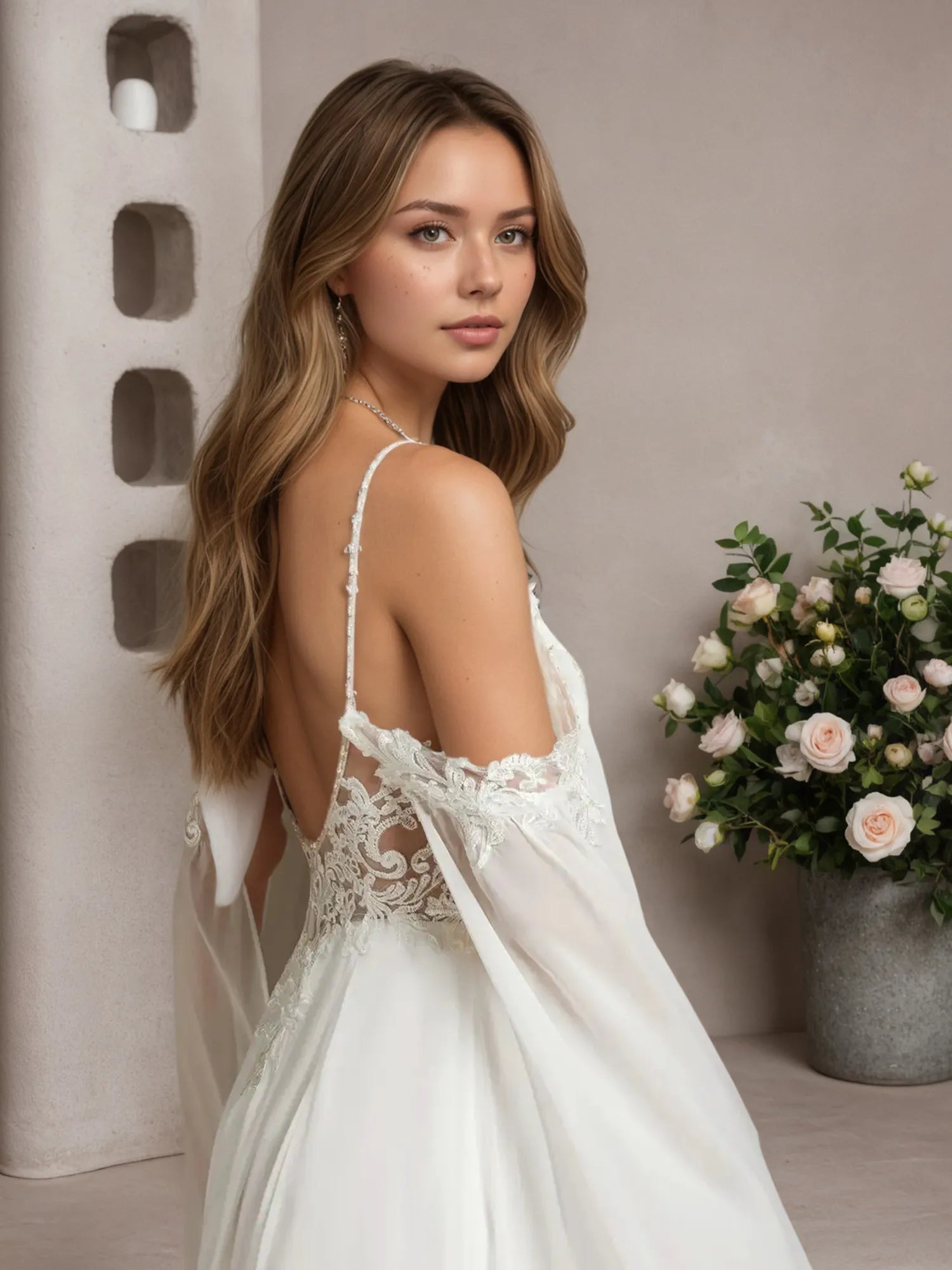White A-Line Off The Shoulder Sleeveless Sequins Chiffon Wedding Dress