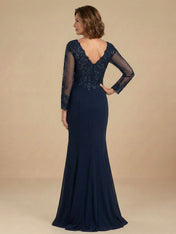 Long Sleeves V Neck Mermaid Sparky Sequins Mother of the Brides Dress for Women