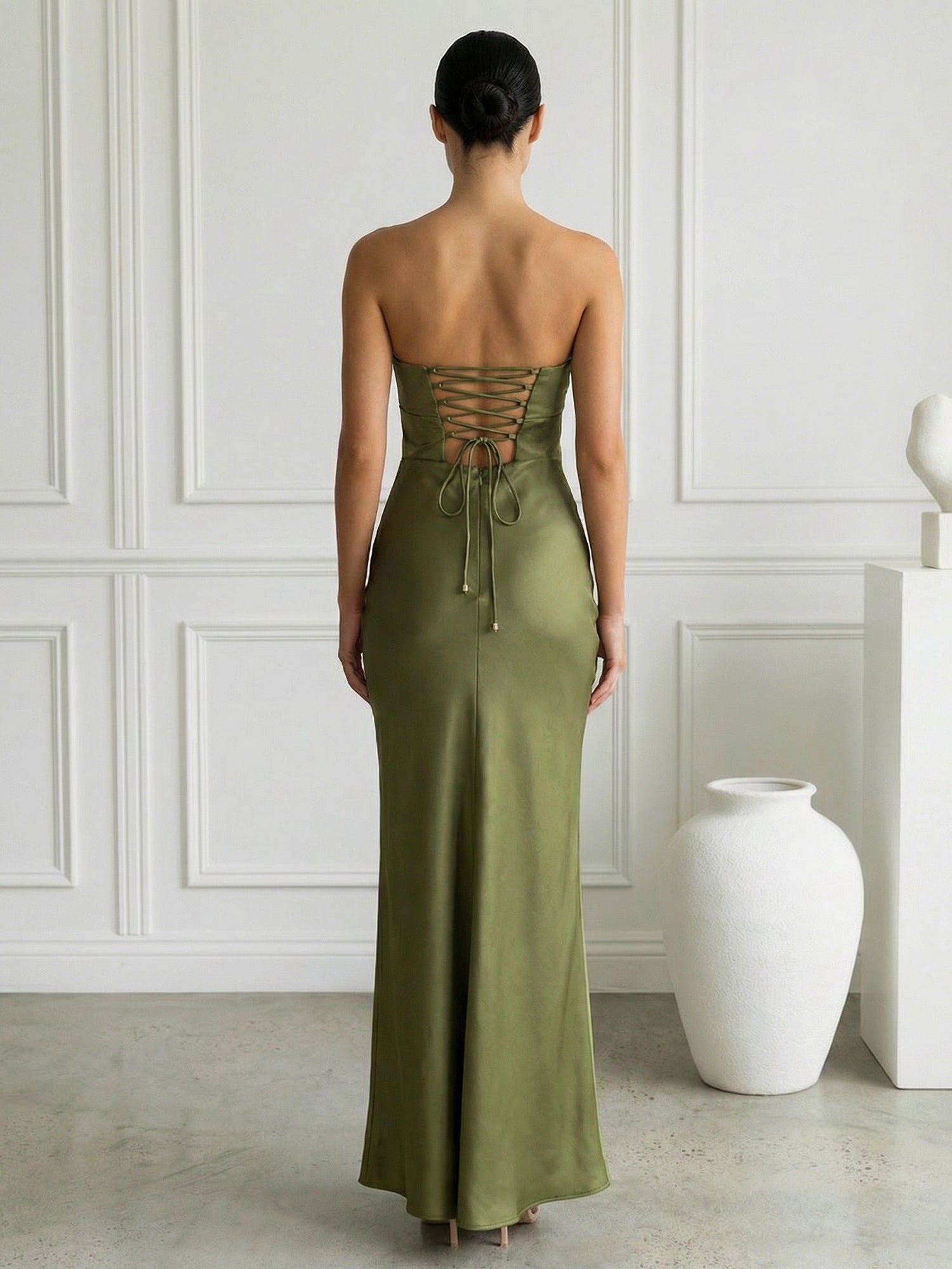 Sage Green Strapless Mermaid Ankle Length Maxi Dresses