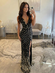 Mermaid V-Neck Backless Long Tight Sequin Prom Dress