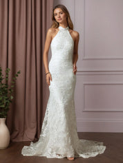 White Trumpet/Mermaid Pleated Lace Wedding Dress