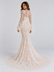 High-Neck Long-Sleeve Lace Mermaid Wedding Dress with Peplum