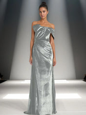 Off-Shoulder Bowknot Detail Velvet Maxi Gown Formal Evening Dress