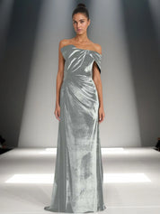 Off-Shoulder Bowknot Detail Velvet Maxi Gown Formal Evening Dress