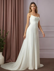White A-Line Beaded Crepe Back Satin Wedding Dress