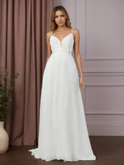 White A-Line V-Neck Sleeveless Sequins Chiffon Wedding Dress