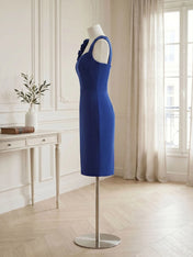 Sleeveless Sweetheart Neckline Bodycon Midi Dress with 3D Floral Shoulder Detail