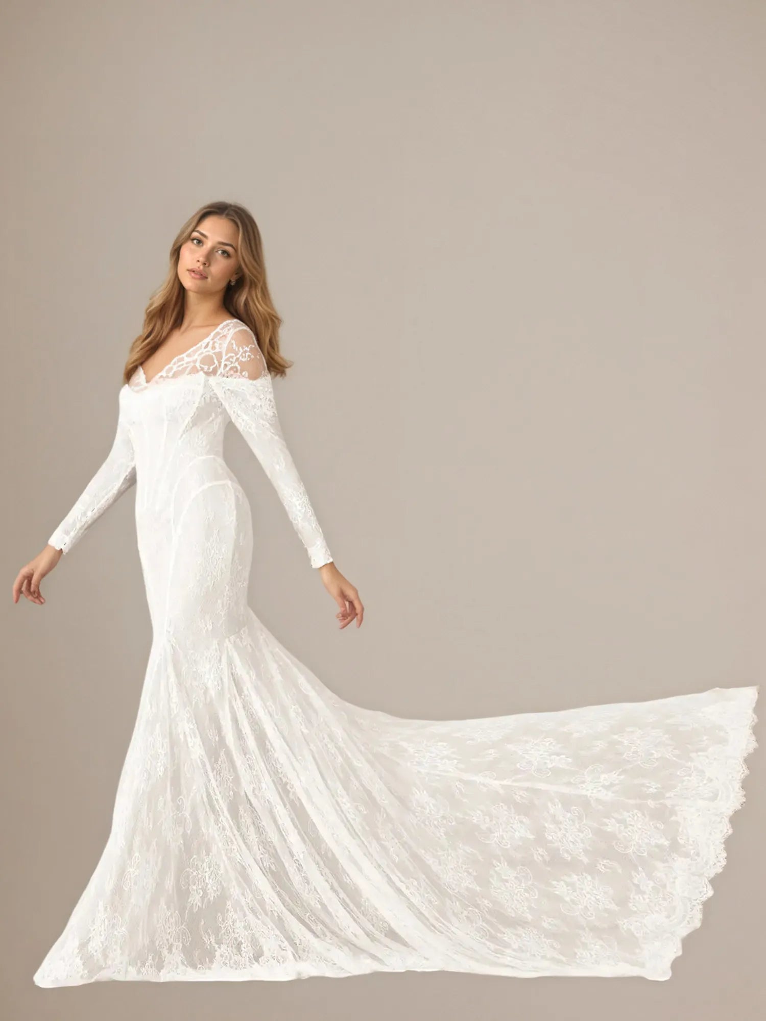 White Mermaid Off the Shoulder Tulle Wedding Dress