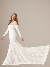White Mermaid Off the Shoulder Tulle Wedding Dress