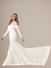 White Mermaid Off the Shoulder Tulle Wedding Dress