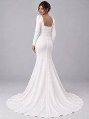 Pure White Square-Neck Long-Sleeve Mermaid Wedding Dress