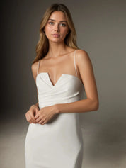 White Trumpet/Mermaid V-Neck Stretch Crepe Wedding Dress