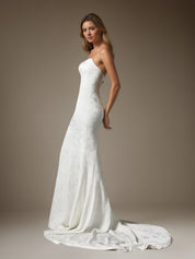 White Mermaid Off The Shoulder Floral Jacquard Wedding Dress