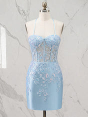 Sweetheart Lace Appliqué Corset Mini Homecoming Dresses with Illusion Bodice