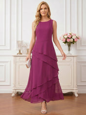 Round Neck Tiered Chiffon A-Line Mother of the Bride Dress with Matching Bolero Jacket