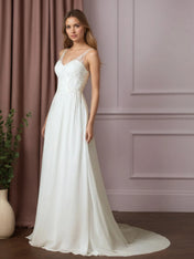 White A-Line Sequins Chiffon Wedding Dress
