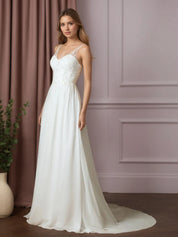 White A-Line Sequins Chiffon Wedding Dress