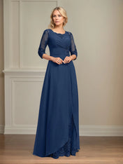 A-line Square Floor-Length Lace Chiffon Mother of the Bride Dress With Pleated Sequins