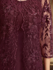 Cabernet A Line Scoop Tea-Length Lace Chiffon Mother of the Bride Dress