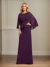 A-line Scoop Floor-Length Chiffon Mother of the Bride Dress With Pleated Sequins Beading