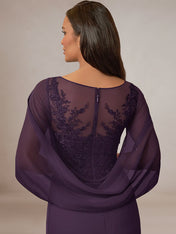 Plum Sheath/Column Chiffon Boat Neck Floor Length Mother of the Bride Dress