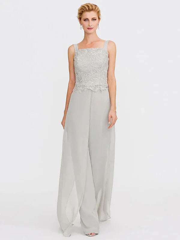 Ensemble 3 pièces en mousseline de soie avec col carré et veste pour mère de la mariée 