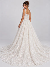 Square Neckline Beaded Lace Applique Ball Gown Wedding Dress