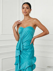 Blue Sweetheart Mermaid Tiered Maxi Dress with Ruffle