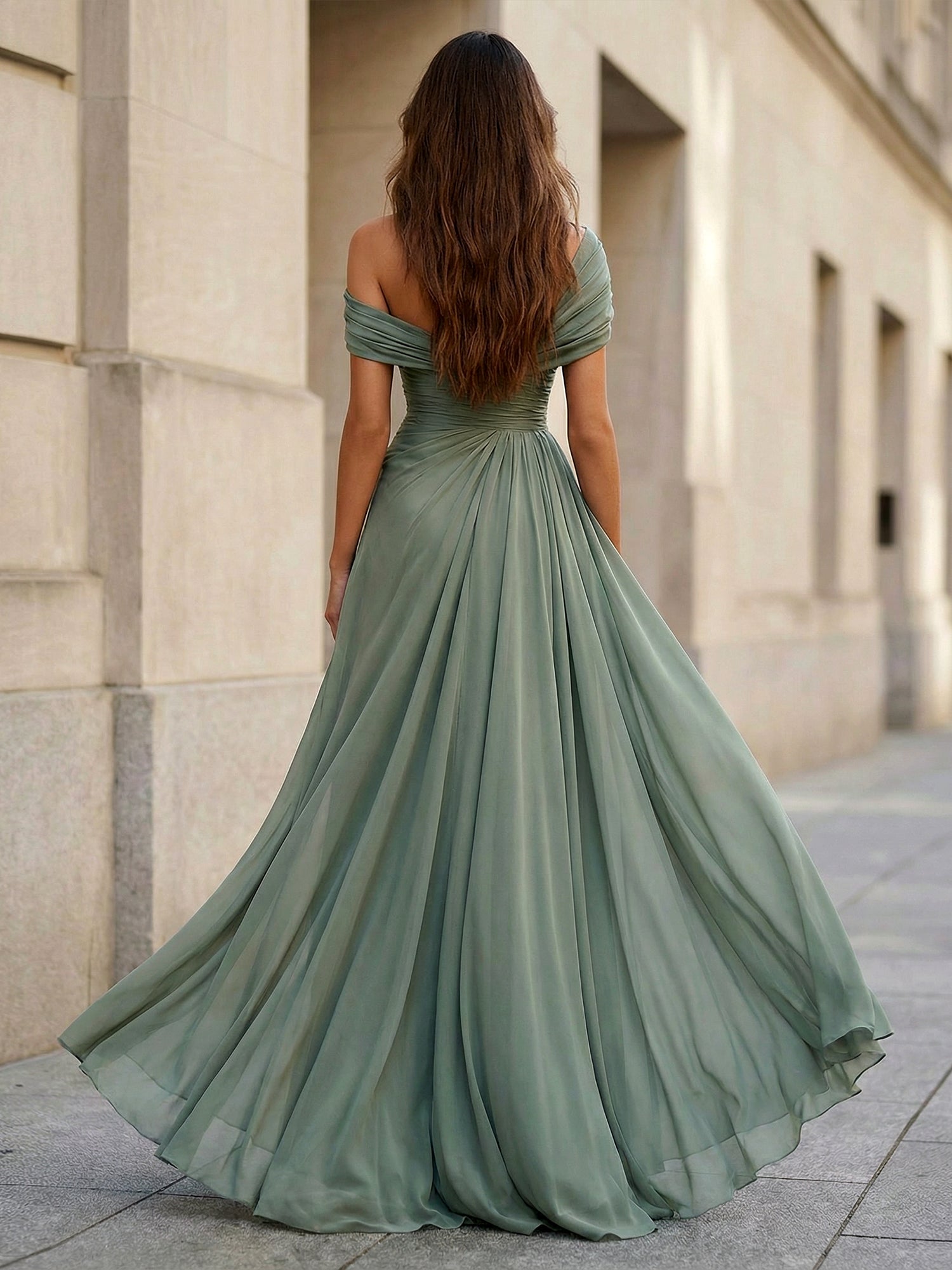 One Shoulder A Line Chiffon Evening Dress with Pleat