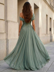 One Shoulder A Line Chiffon Evening Dress with Pleat