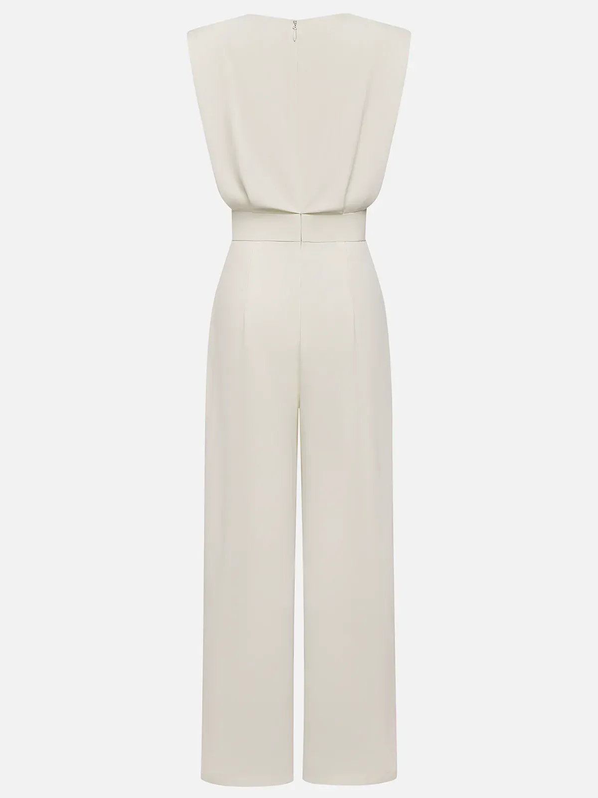Women Off White Crew Neck Sleeveless Dressy Jumpsuit