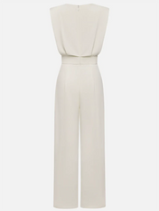 Women Off White Crew Neck Sleeveless Dressy Jumpsuit
