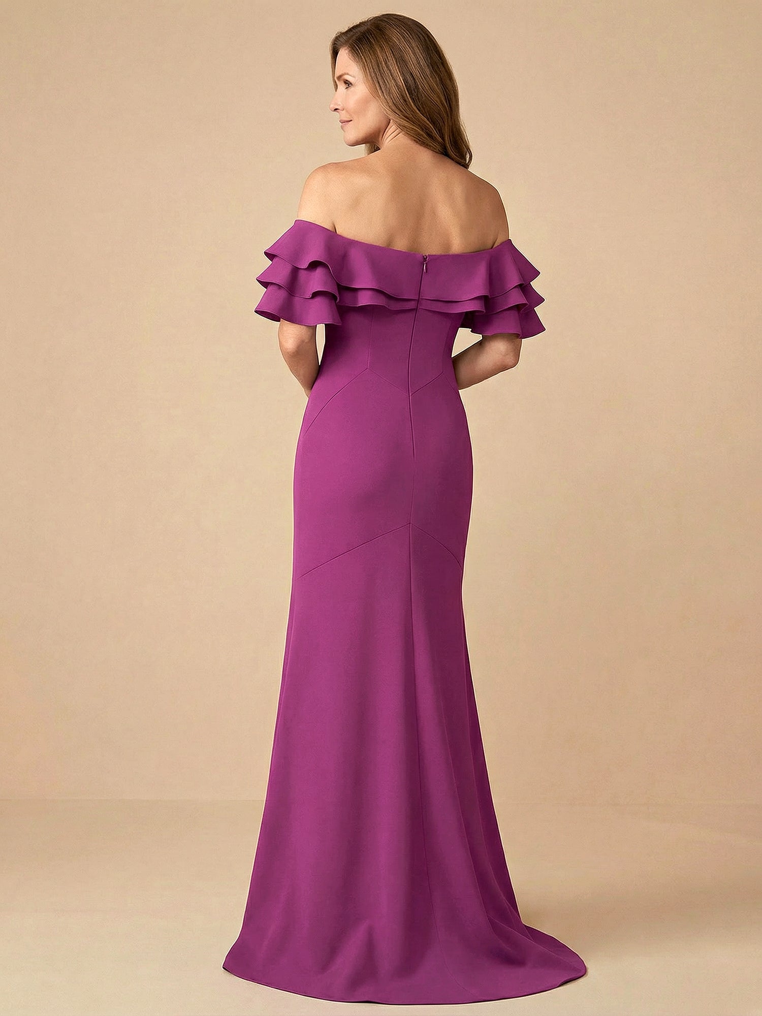 Off the Shoulder Strapless Satin Tiered Mother of the Bride Dress for Women