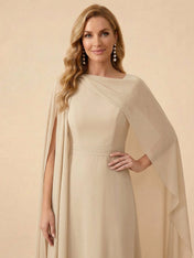 Cape Sleeve V-Back Chiffon A-Line Mother of the Bride Dress Maxi Dress
