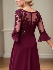 A Line Scoop Neck Applique Tea Length Mother of the Bride Dress