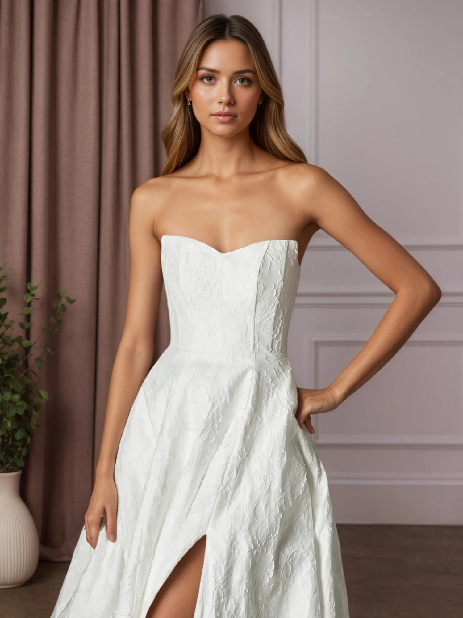 White Ball-Gown Sweetheart Neckline Floral Burnout Jacquard Wedding Dress