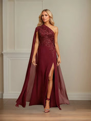 Sheath/Column One Shoulder Floor-Length Chiffon Mother of the Bride Dress With Appliques
