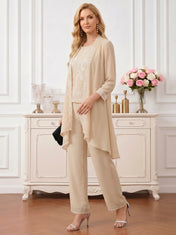 Sequin Patterned Round Neck Sleeveless Straight-Leg  Mother of the Bride Pant Set