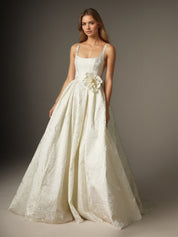 White Ball-Gown with Pockets Floral Jacquard Wedding Dress
