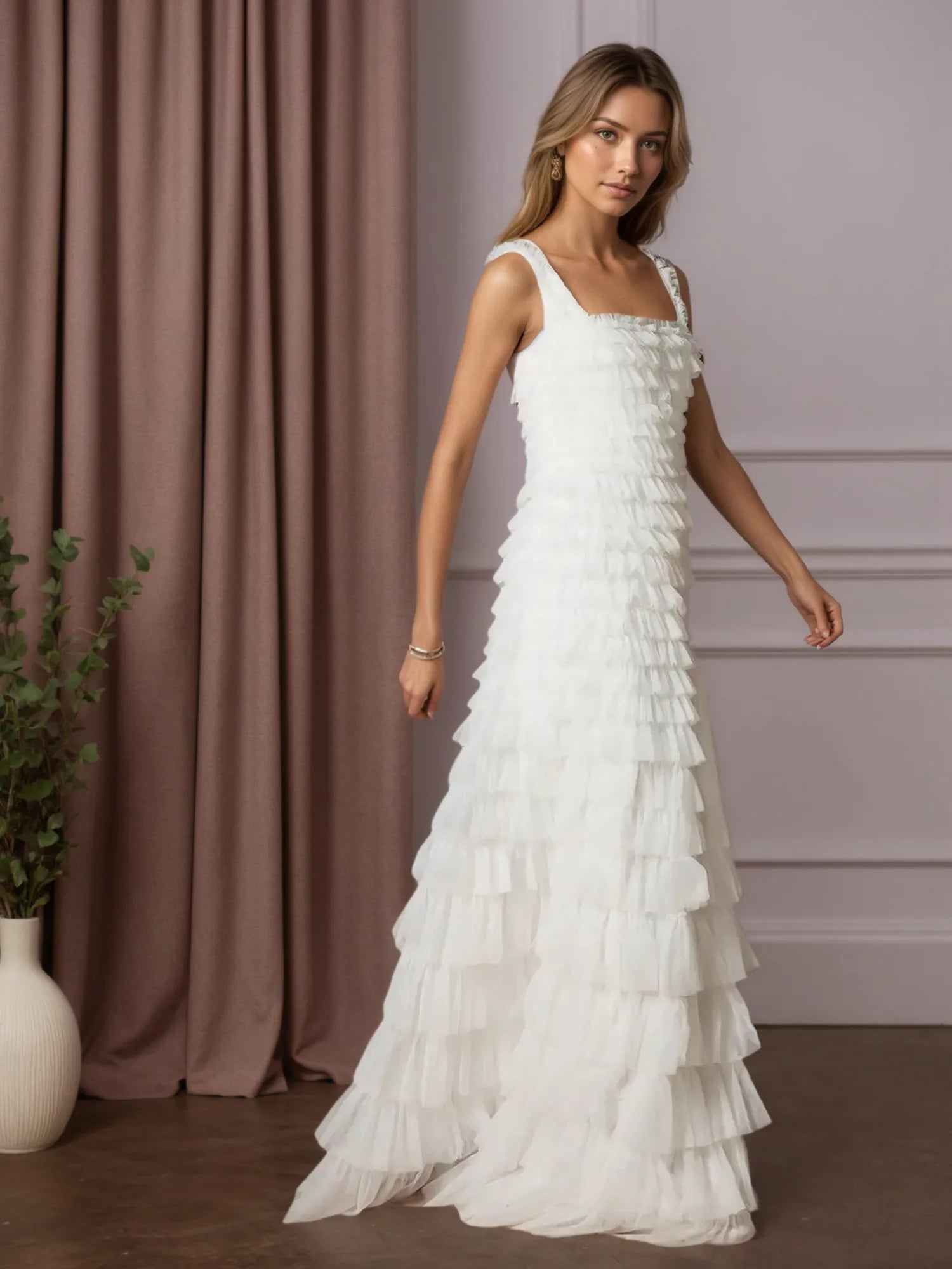 A-Line Ruched Tulle Wedding Dress