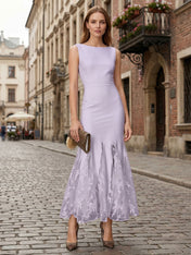Lace Boat Neck Sleeveless Mermaid Maxi Dress Gown