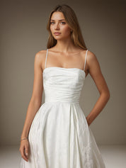 White A-Line Strapless Floral Jacquard Wedding Dress