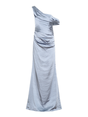 Formal Party Satin Dress Blue One-Shoulder Pleated Asymmetrical neckline Floor Lenght Dress